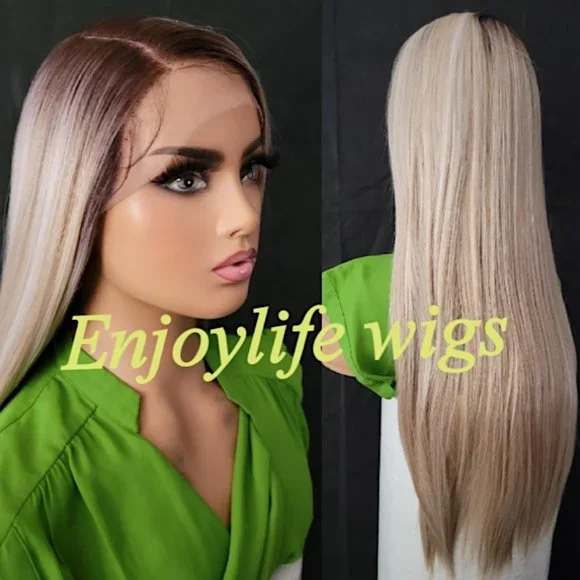 Wowfactor celebrity blonde brown root  lace wig Wowfactor celebrity Ash blonde wavy lace front h.d brown  main image 2